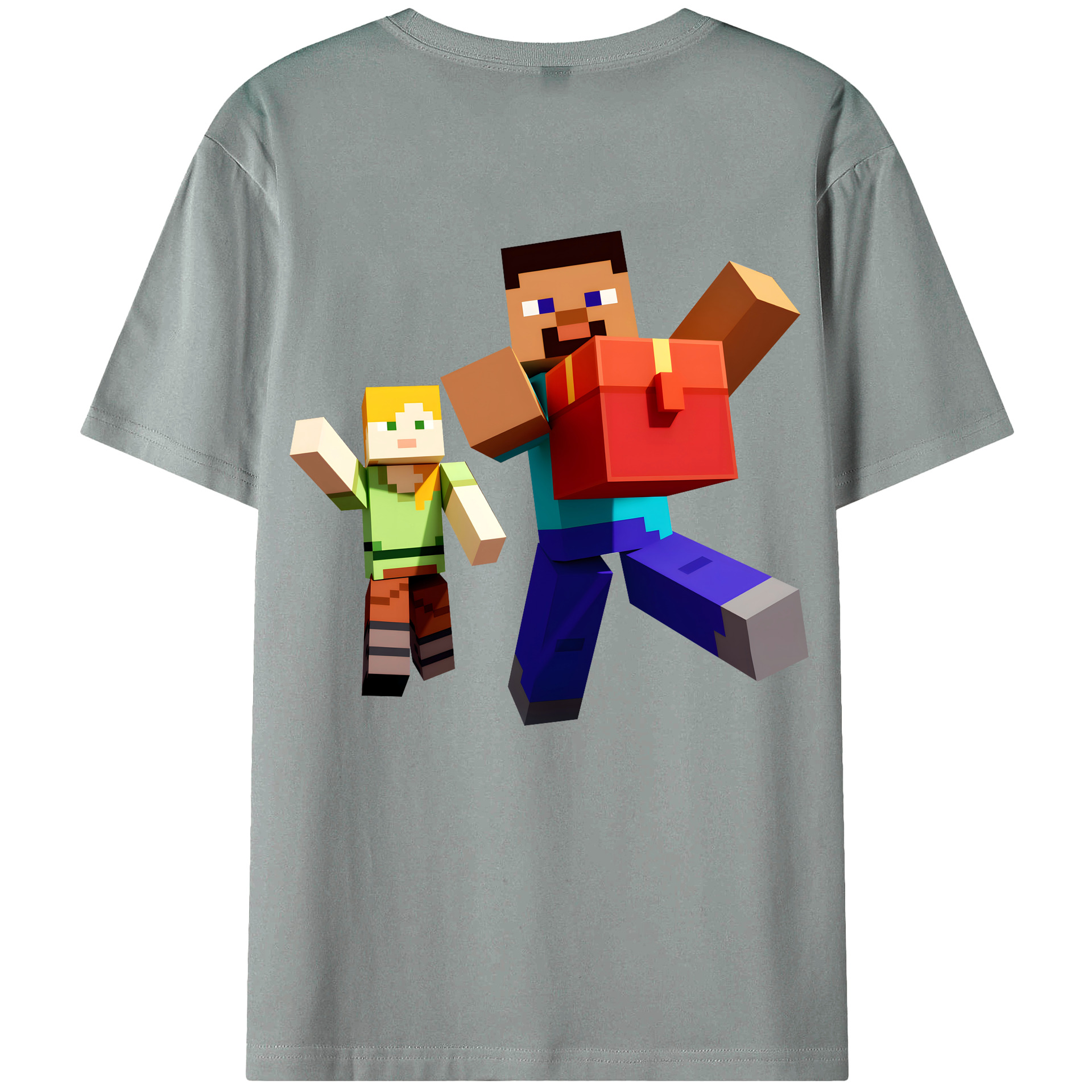 （画像用） マインクラフト ブロックの世界 Minecraft MC Block world 綿100％ メンズ半袖Tシャツ（バックプリント） 通気性